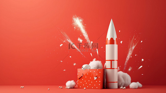 金色火箭背景图片_用 3D 火箭和鞭炮烟花庆祝，非常适合生日派对和新年