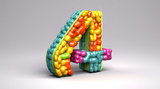 彩球生日背景图片_充满活力的彩虹糖果在孤立的节日背景上第四位数字的 3D 插图