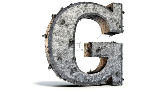 白色背景上的大写字母 g，具有 3D 青铜色字体，具有坚固的金属质感