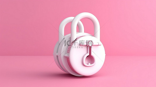 人脸识别开锁背景图片_粉红色背景，带有解锁白色锁图标的 3D 插图