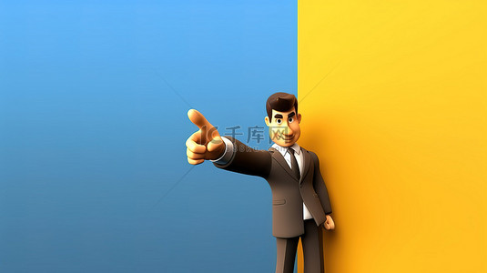 卡通向上手势背景图片_业务设置中的单指手势横幅背景上的 3d 卡通插图