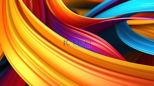 多彩字背景图片_抽象插图中彩色波浪线的特写 3D 渲染