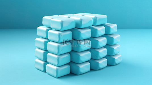 蓝色背景薄荷口香糖垫与产品包装模板 3D 渲染