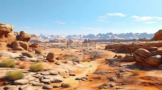 犹他州背景图片_犹他州西部石漠景观的 3D 渲染