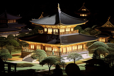 高路背景图片_美丽的寺庙和圆顶在晚上与神道装饰
