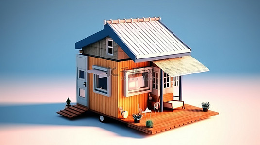 在 3D 插图中从后面看现代小房子