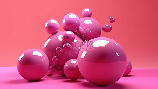 悬浮彩球背景图片_未来主义 3D 概念中的悬浮球体背景上令人惊叹的粉红色气泡
