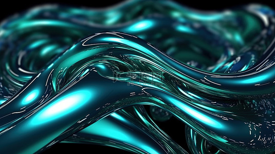 创意渐变几何背景图片_循环金属青色液体的抽象 3D 渲染