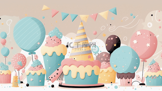 生日蛋糕气球粉色背景图片_生日蓝粉色庆祝背景
