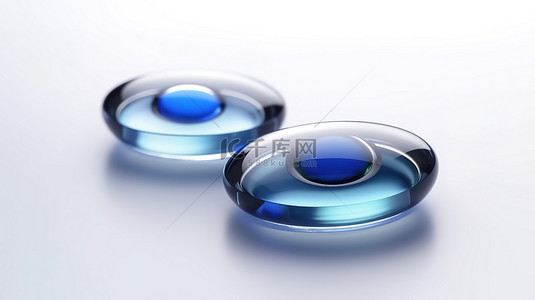 透明眼镜片背景图片_在纯白色背景上以 3d 形式说明的隐形眼镜