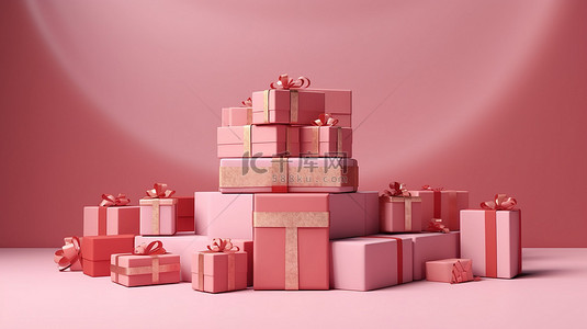 包了背景图片_讲台上展示了​​充满活力的粉色购物盒，具有引人注目的 3D 渲染效果