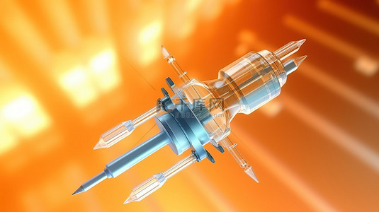 疫苗注射背景图片_充满活力的橙色背景下医疗注射针的 3D 渲染