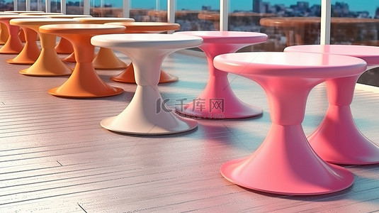 咖啡店和餐厅当代户外桌子的时尚 3D 插图