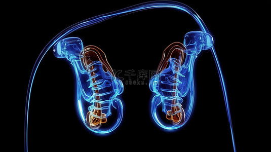 X 射线耳机或耳机的孤立黑色背景 3D 渲染