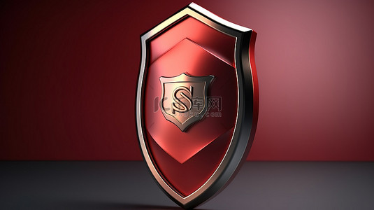 盾牌徽章背景图片_红边保护 3D 渲染的安全​​和防御安全盾牌图标的概念