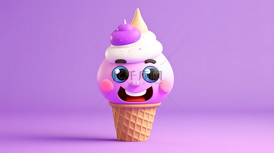 冰淇淋甜筒背景图片_可爱的卡通冰淇淋甜筒，具有富有表现力的眼睛和红润的脸颊，令人惊叹的 3D 渲染