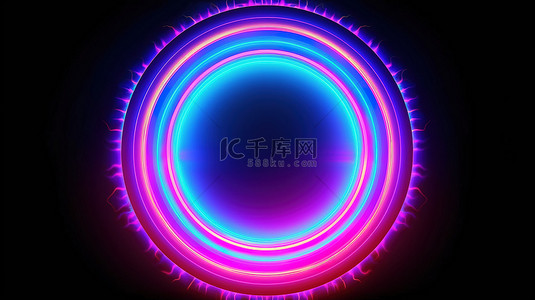 彩色荧光背景图片_带有荧光闪烁光梯度的霓虹灯圆形背景的闪闪发光的 3D 插图