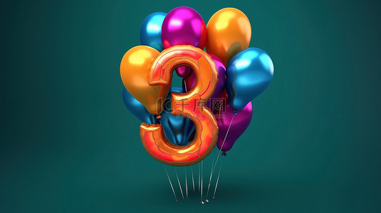 节日祝福贺卡背景图片_持有 9 号气球的 3D 渲染，用于节日派对庆祝
