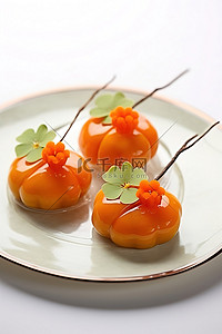 日式插花背景图片_樱花蛋糕形状的橙子小盘子