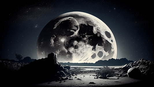 水墨月亮背景图片_月亮风景黑白背景