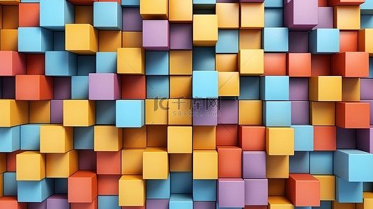 彩色立方体盒的顶视图 3D 渲染极简主义概念背景