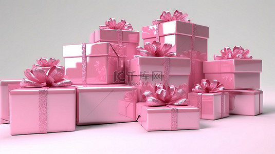 3d 呈现白色背景下的粉红色圣诞礼物