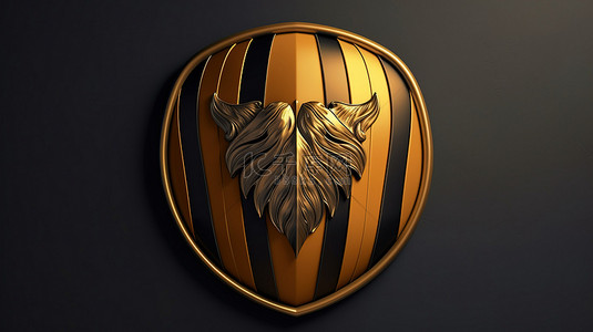 金色盾牌背景图片_带条纹的中世纪金色盾牌的渲染 3D 插图