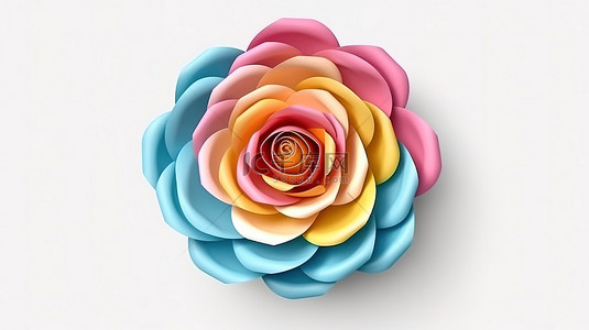 花卉玫瑰花背景图片_充满活力的玫瑰纸工艺风格彩色花卉设计与 3D 渲染和剪切路径