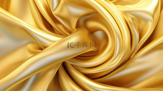 金色布料背景图片_精致的运动纺织材料，配有金色圆环和 3D 渲染球体