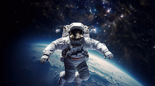 宇航员在太空背景图片_宇航员在太空中漂浮的 3d 渲染
