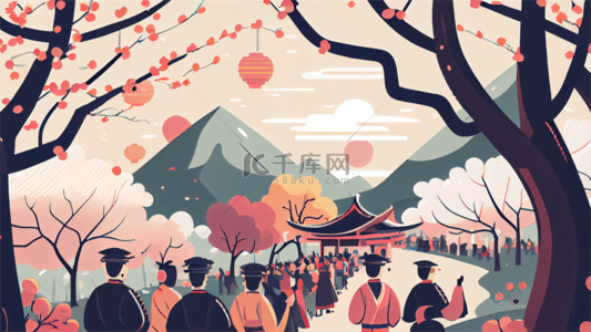 春游背景图片_清明节踏青插画背景