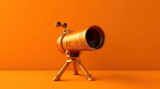橙色背景下单色望远镜的 3D 渲染