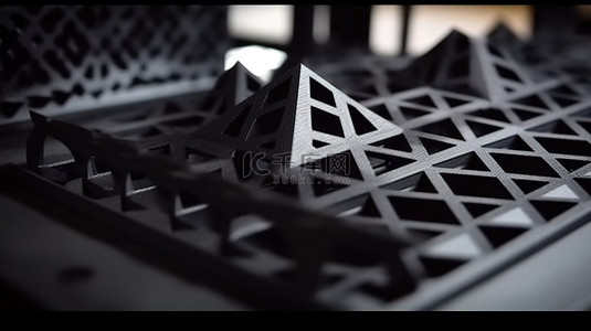 扁平技术背景图片_3D 打印机创建扁平黑色形状的特写