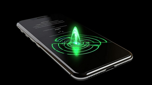 手机背景黑色背景图片_1 智能手机的黑色背景隔离 3D 插图，带有代表移动网络连接的 wifi 图标