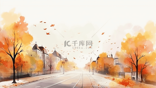 秋天水彩风景海报