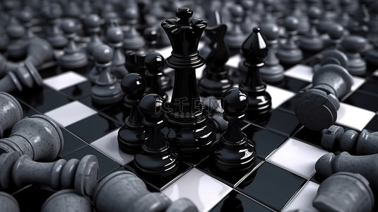 黑王在国际象棋游戏中战胜白王的 3D 插图