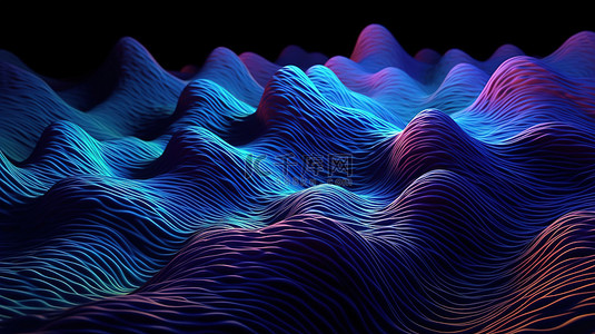 流畅优雅的 3D 渲染流动流体表面，具有美丽的蓝色和紫色色调，具有明亮的照明