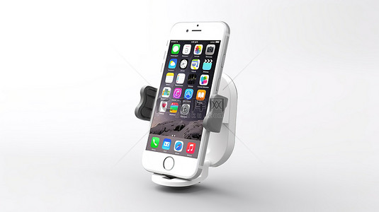 手机支架背景图片_白色背景 3D 渲染图像上的免提塑料手机支架