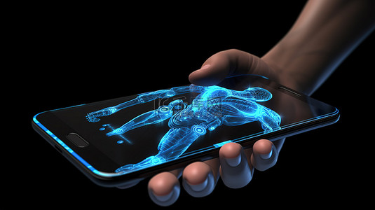智能手机的 3D 渲染与机器人手显示移动应用程序模板