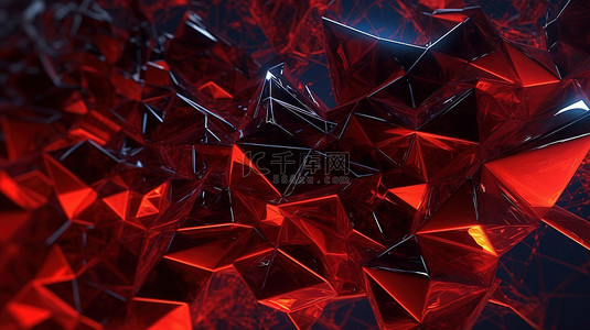 红地球背景图片_深色背景上带有线框的未来红色混沌抽象 3D 渲染
