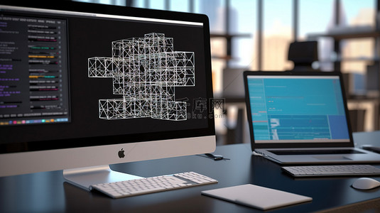 在计算机上使用区块链网站进行现代办公室的 3D 渲染