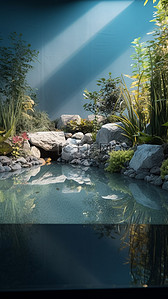 中国石头背景图片_游戏场景池塘石头绿色背景