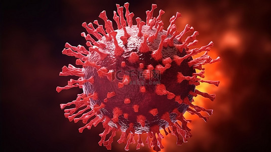 红色冠状病毒细胞的 3d 渲染
