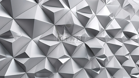 银色蓝色背景图片_银色二十面体 3D 纸工艺图案背景