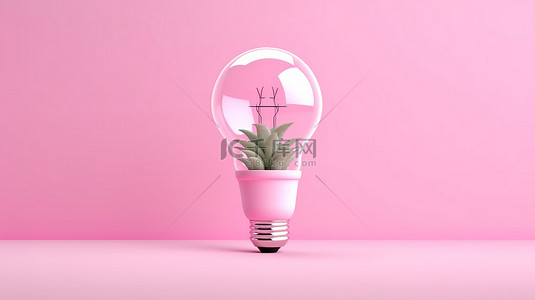 3d 粉红色背景下从花盆中萌芽的灯泡的创意最小概念
