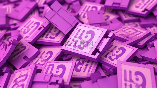 在充满活力的优惠券背景上以紫色色调呈现独立百分比符号的 3D 渲染