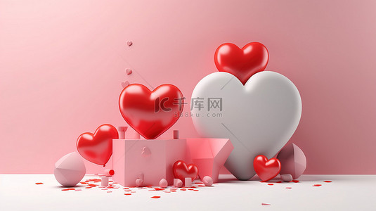 充满活力的情人节贺卡设计的 3D 心形插图