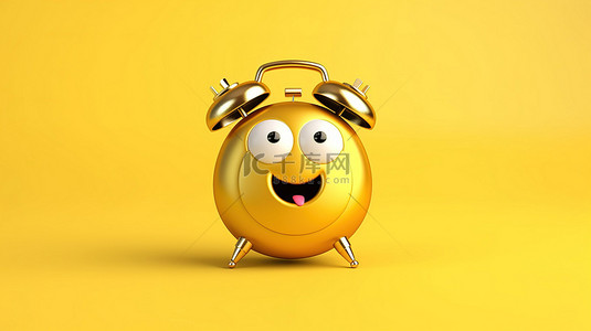 时间计划背景图片_黄色背景的 3D 渲染，带有吉祥物闹钟和金色忠诚计划的奖金硬币