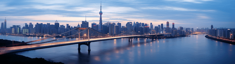 傍晚的上海河和美丽的桥梁