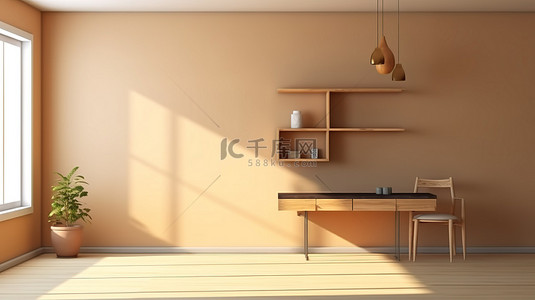 厨房简约绿色背景图片_简约的室内设计，一个房间，配有桌椅架和令人惊叹的 3D 橱柜